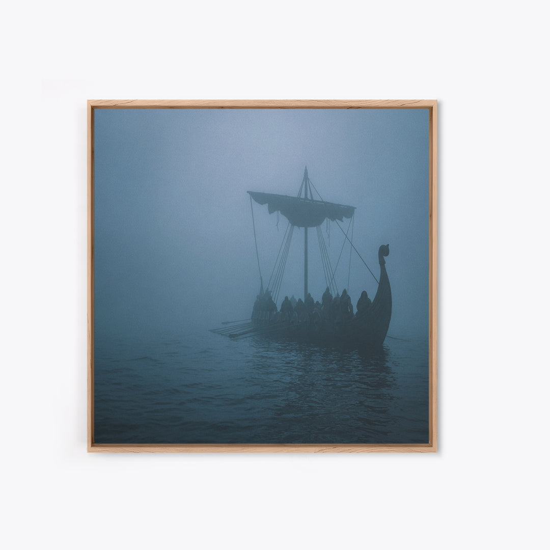 Foggy Viking Longship Wall Art, Nautical Fantasy Canvas Print, Moody Seascape, Nordic Decor, Rustic Coastal Gift For Him