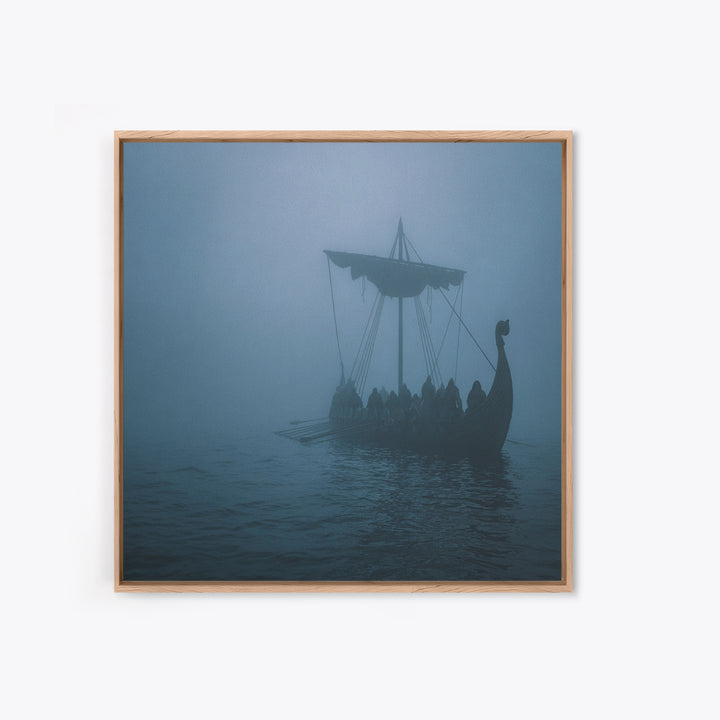 Foggy Viking Longship Wall Art, Nautical Fantasy Canvas Print, Moody Seascape, Nordic Decor, Rustic Coastal Gift For Him