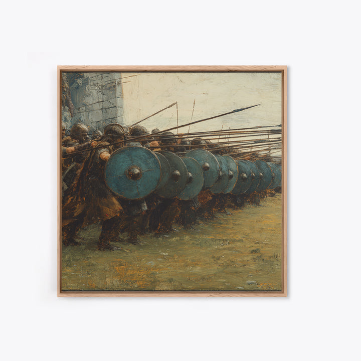 Ancient Shield Wall Soldiers Canvas Print, Greek Battle Formation Oil Painting, Masculine Wall Art For Office Decor Gift