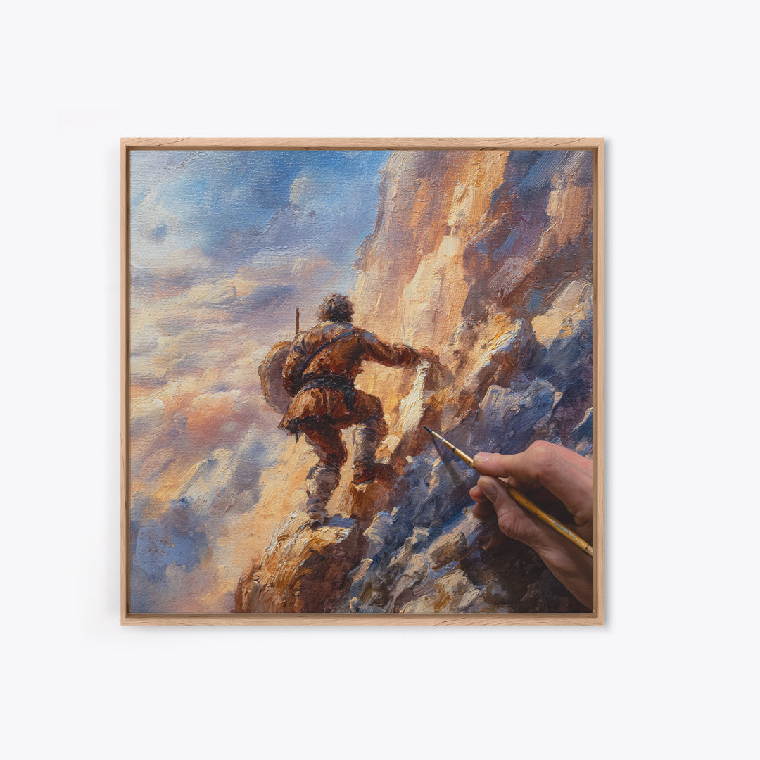Mountain Climber Adventure Wall Art, Painterly Alpine Oil Painting, Rugged Landscape Canvas Print, Gift For Adventurer Decor