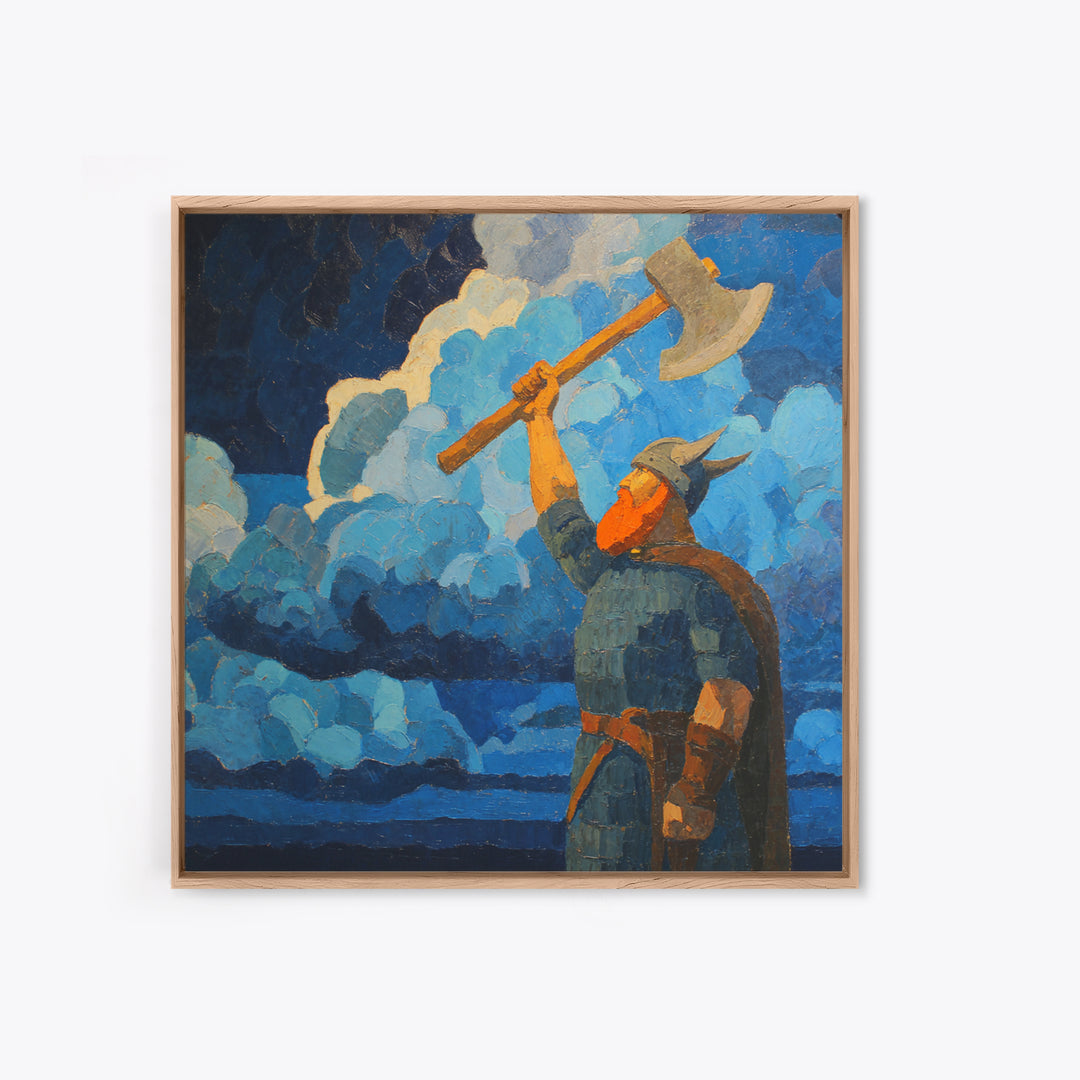 Viking Warrior With Axe Oil Painting Wall Art, Bold Nordic Mythology Art Print, Masculine Office Decor Living Room Art