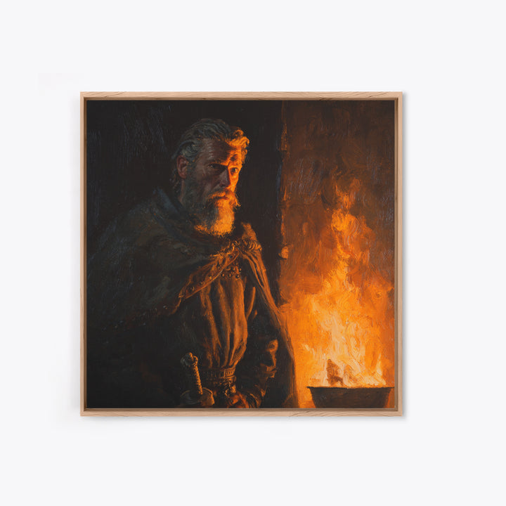 Bearded Viking By Firelight, Moody Warrior Portrait Wall Art, Norse Framed Canvas Print, Rustic Masculine Decor, Gift For Him