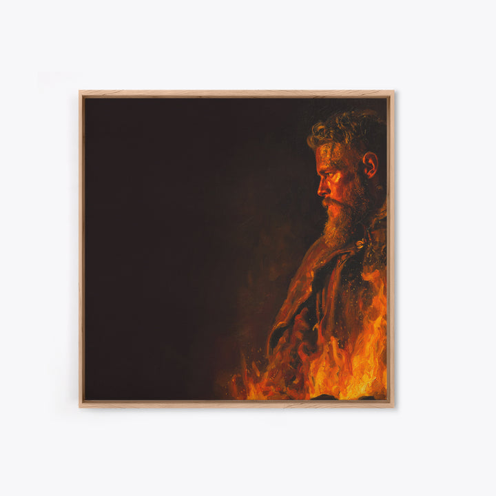 Fiery Viking Warrior Portrait Canvas Print, Bold Dark Norse Painting, Masculine Wall Art, Moody Fantasy Decor Gift For Him
