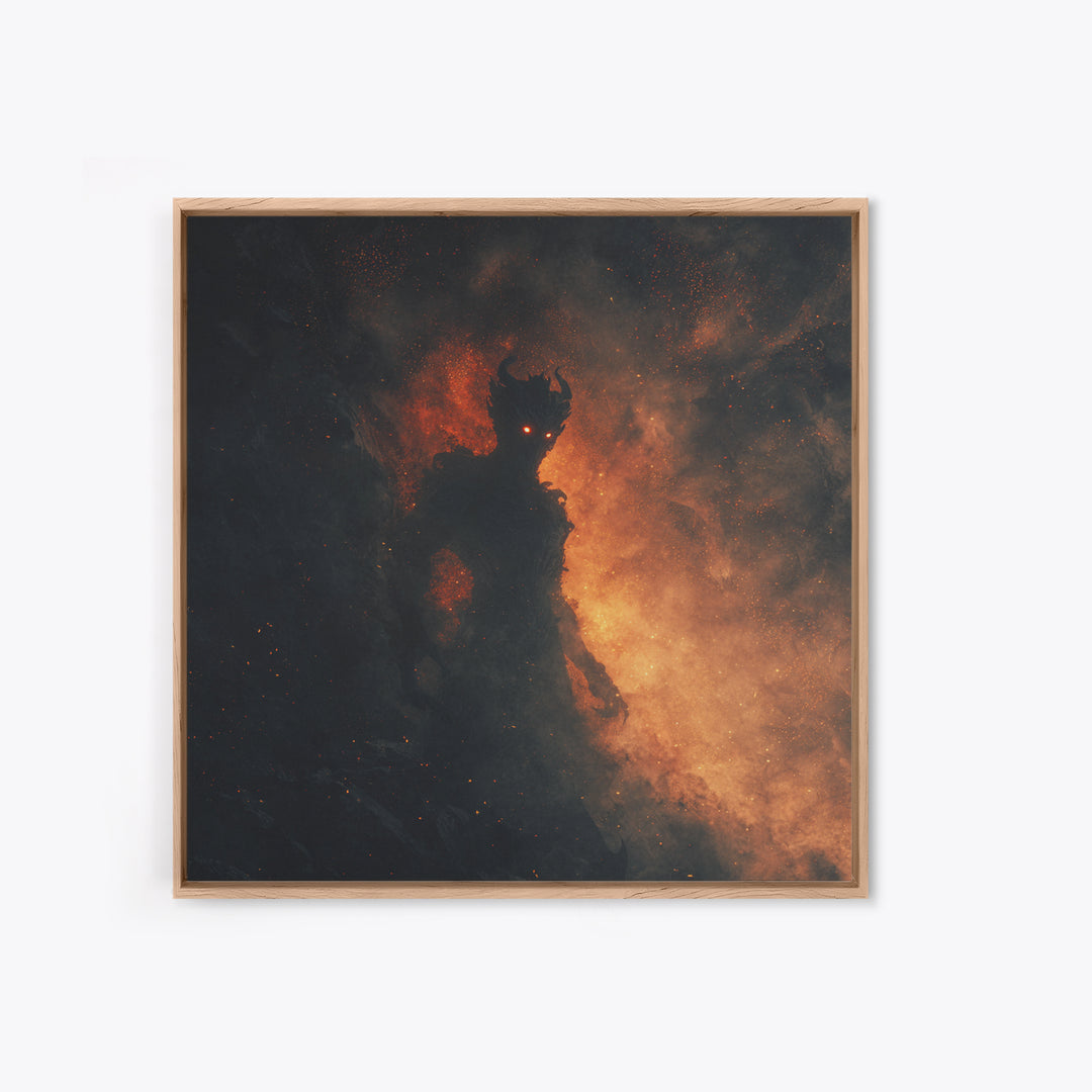 Glowing Fire Demon In Ash And Smoke Canvas Print, Dark Fantasy Wall Art, Gothic Horror Decor, Dramatic Surreal Art, Moody Home Decor