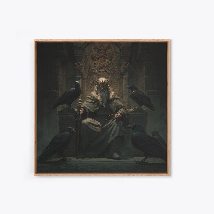 Raven King On Ancient Throne Wall Art, Dark Academia Fantasy Print, Gothic Medieval Decor, Moody Castle Canvas Art, Statement Artwork