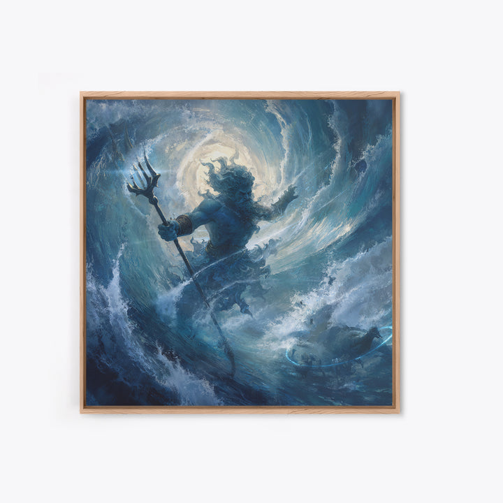 Poseidon Rising From Stormy Ocean Canvas Print, Mythological Wall Art, Nautical Fantasy Decor, Blue Coastal Artwork, Sea God Art
