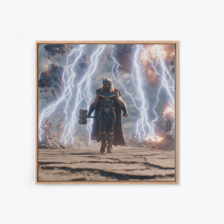 Thunder God With Hammer And Lightning Wall Art, Norse Mythology Canvas Print, Fantasy Warrior Decor, Gift For Him, Gaming Room Art