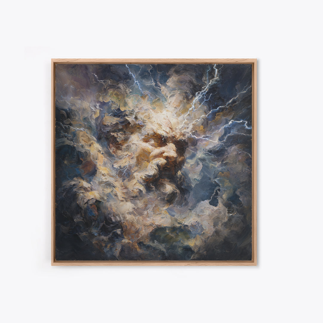 Storm God Portrait With Lightning Canvas Print, Mythological Art, Baroque Oil Painting, Dramatic Wall Decor For Living Room