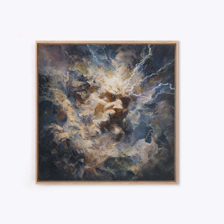 Storm God Portrait With Lightning Canvas Print, Mythological Art, Baroque Oil Painting, Dramatic Wall Decor For Living Room