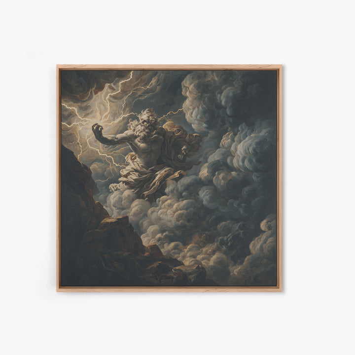 Zeus Summoning Lightning In Storm Clouds Framed Canvas Print, Mythological Art, Baroque Wall Art, Moody Dark Academia Decor