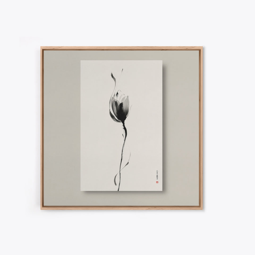 Minimalist Lotus Flower Ink Wall Art Print, Japanese Zen Floral Painting For Bedroom Decor And Modern Neutral Home