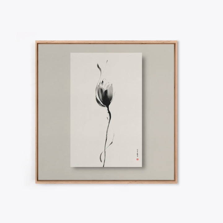 Minimalist Lotus Flower Ink Wall Art Print, Japanese Zen Floral Painting For Bedroom Decor And Modern Neutral Home