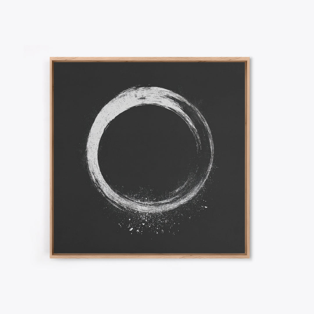 Minimal Enso Circle Zen Wall Art, Black And White Brushstroke Framed Canvas Print, Japanese Meditation Decor