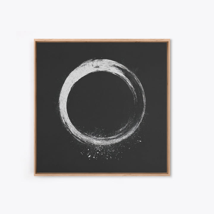 Minimal Enso Circle Zen Wall Art, Black And White Brushstroke Framed Canvas Print, Japanese Meditation Decor