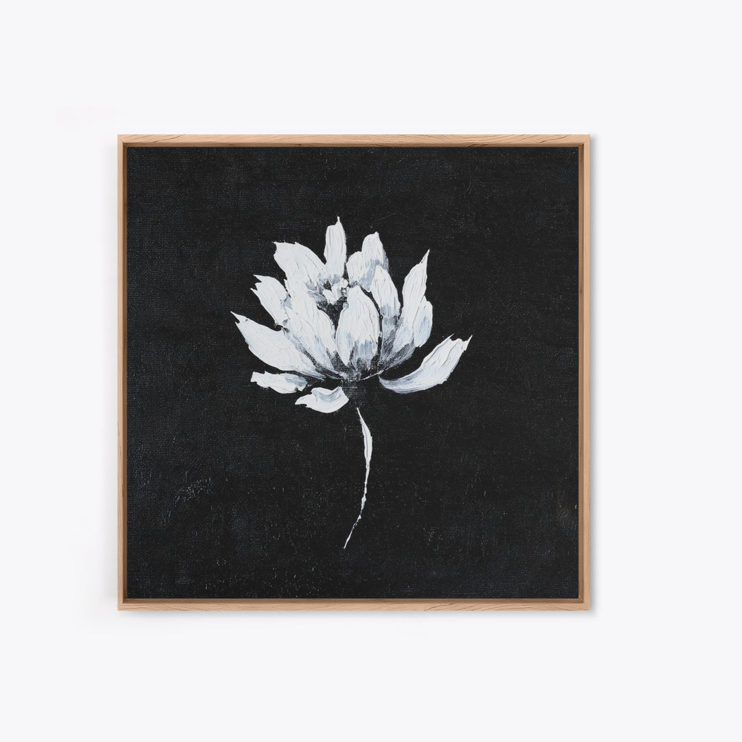 Black And White Lotus Flower Minimalist Wall Art, Textured Floral Painting, Modern Neutral Framed Canvas Print