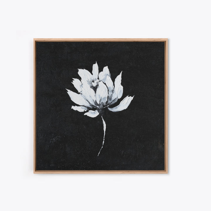 Black And White Lotus Flower Minimalist Wall Art, Textured Floral Painting, Modern Neutral Framed Canvas Print