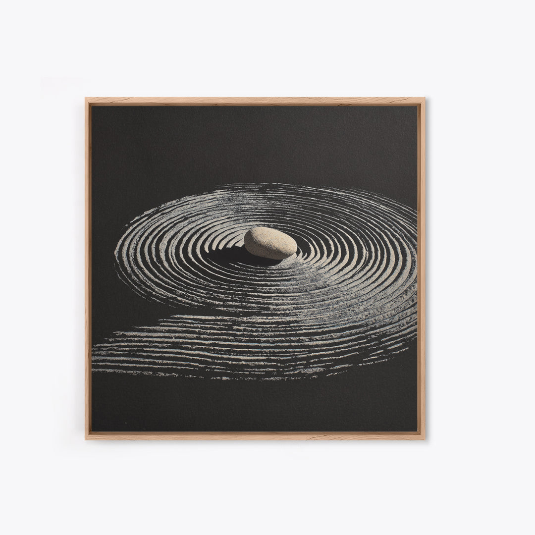 Minimalist Zen Rock And Sand Circle Wall Art, Japanese Zen Decor, Calming Neutral Abstract Art Print, Modern Office Wall Art
