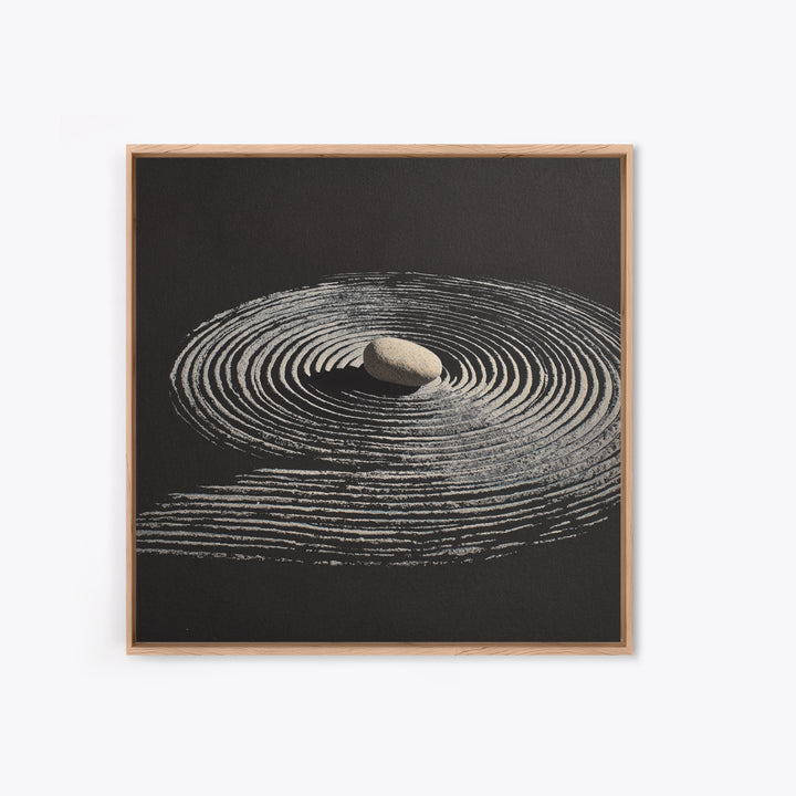 Minimalist Zen Rock And Sand Circle Wall Art, Japanese Zen Decor, Calming Neutral Abstract Art Print, Modern Office Wall Art