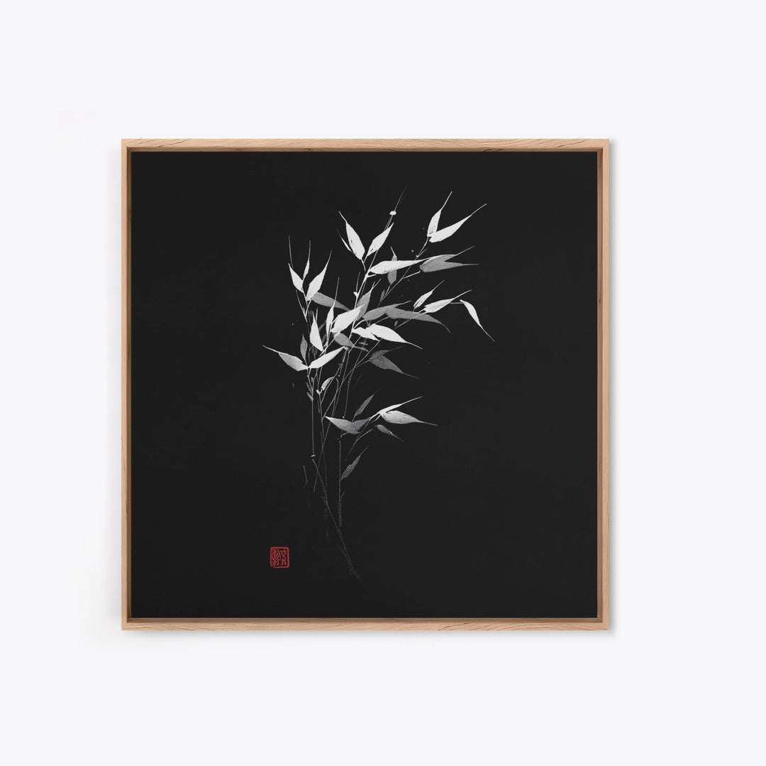 Minimalist Bamboo Leaves Black And White Japanese Wall Art Zen Nature Painting Modern Decor Living Room Wall Art Framed Canvas