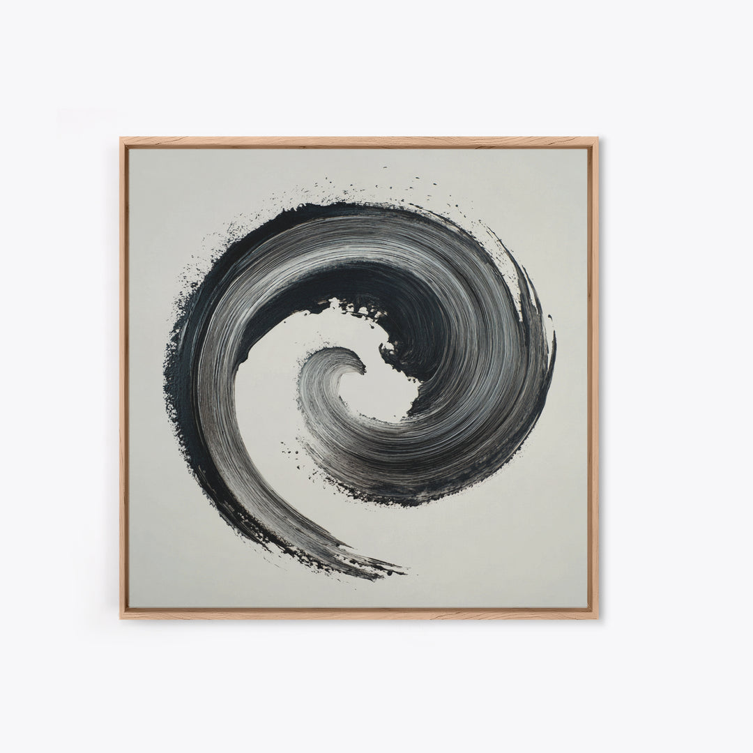 Black And White Abstract Spiral Brushstroke Wall Art, Minimalist Modern Canvas Print For Contemporary Home Decor