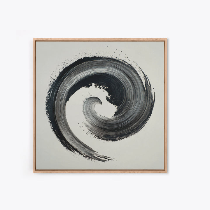 Black And White Abstract Spiral Brushstroke Wall Art, Minimalist Modern Canvas Print For Contemporary Home Decor