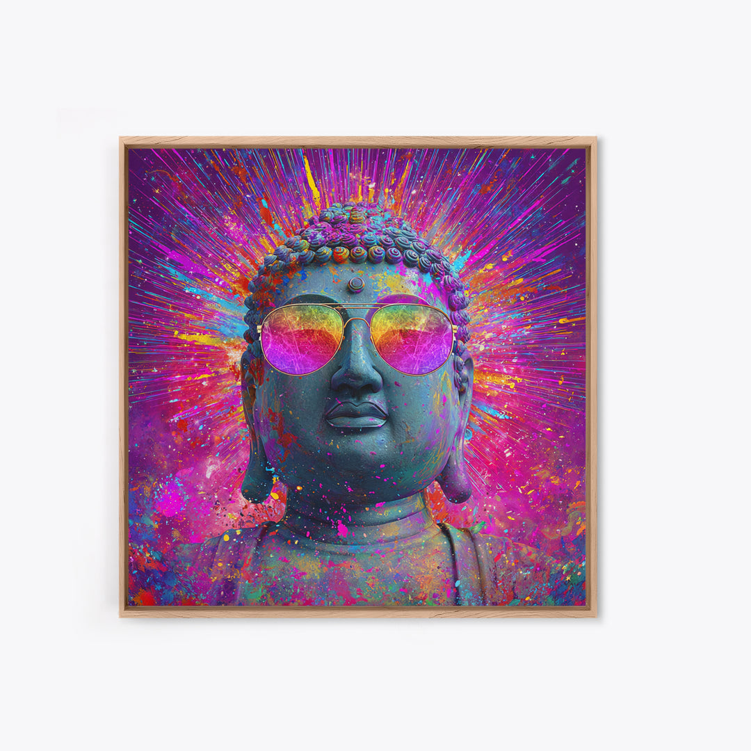 Psychedelic Buddha With Sunglasses Colorful Pop Spiritual Wall Art Canvas Print Meditation Room Decor Trippy Wall Art