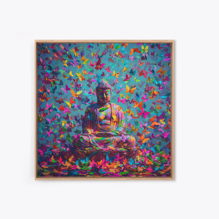 Colorful Buddha With Butterflies Wall Art, Spiritual Meditation Print, Psychedelic Boho Decor, Vibrant Zen Wall Art