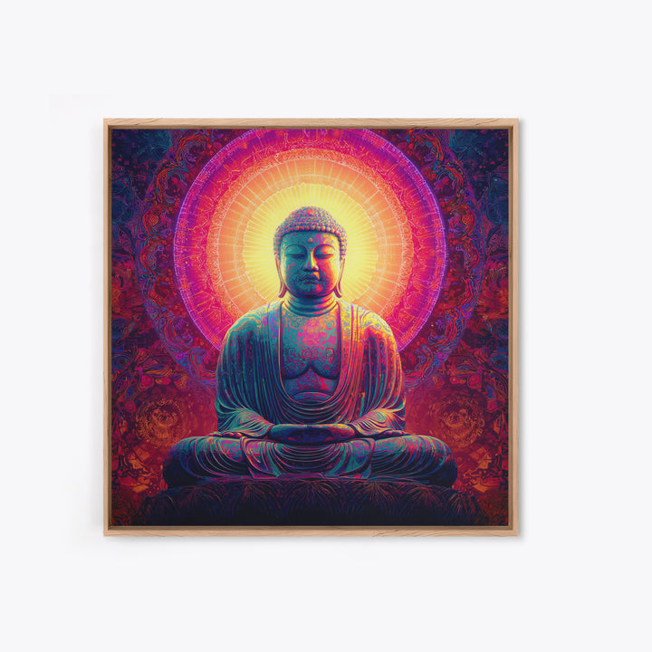 Vibrant Buddha Meditation Wall Art, Psychedelic Spiritual Canvas Print, Colorful Boho Decor Yoga Room Spiritual Art