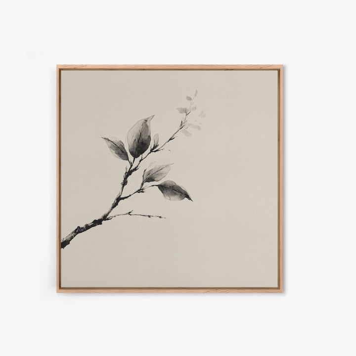 Minimal Ink Botanical Branch Wall Art, Neutral Japandi Nature Print, Calm Wabi Sabi Style Above Bed Framed Canvas Print