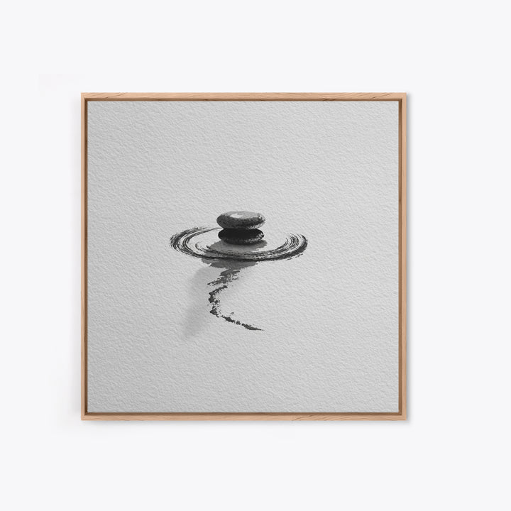 Minimalist Zen Stones Water Ripple Framed Canvas Print Black And White Wall Art Calming Bathroom Decor Modern Spa Wall Art