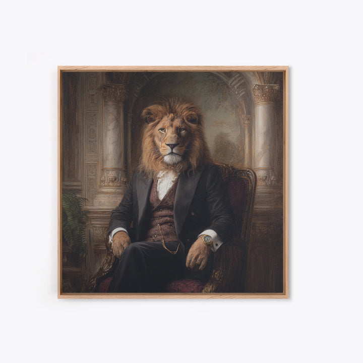 Regal Lion Gentleman Portrait Wall Art, Dark Academia Animal Painting, Victorian Library Decor, Luxury Masculine Office Decor