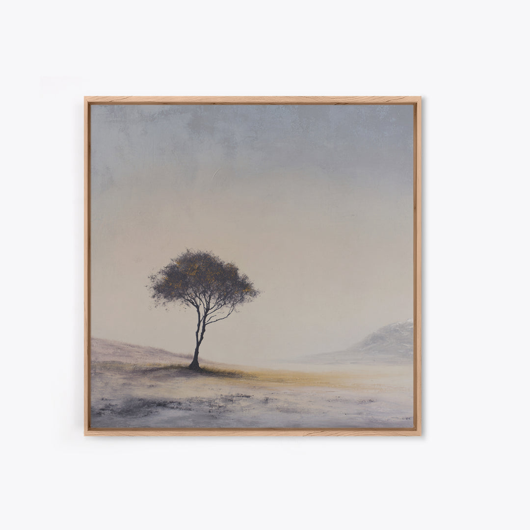 Soft Neutral Lone Tree Landscape Wall Art, Minimal Abstract Beige Canvas Print, Calming Wabi Sabi Earth Tone Decor