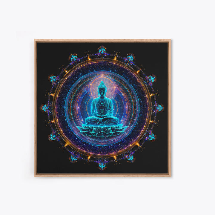 Mystical Neon Blue Buddha Mandala Spiritual Meditation Wall Art Canvas Print Yoga Room Decor