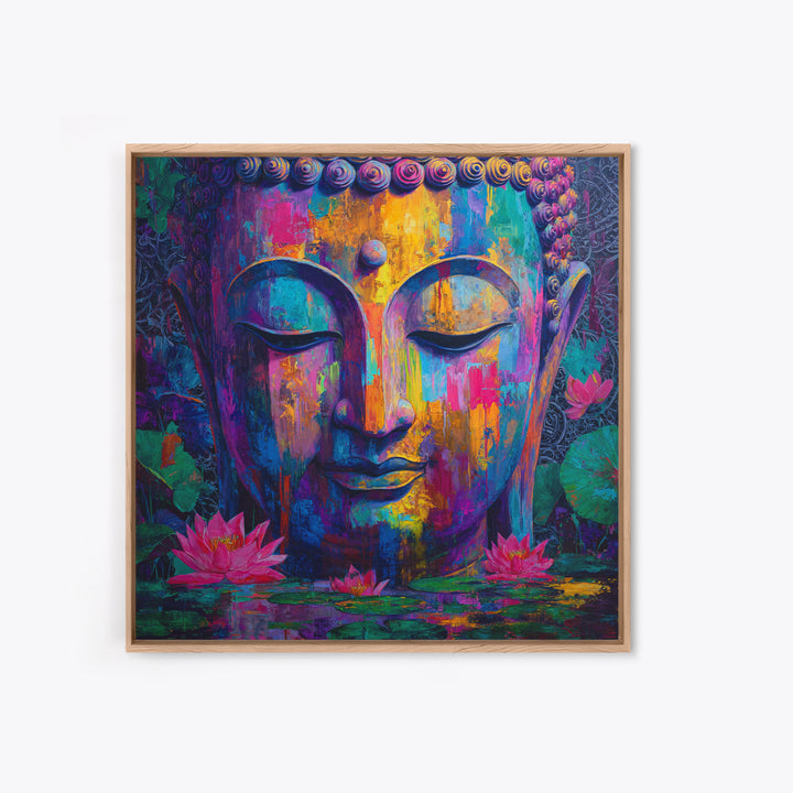 Colorful Buddha Lotus Wall Art, Spiritual Meditation Canvas Print, Boho Zen Decor, Psychedelic Abstract Painting