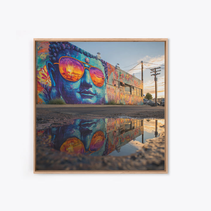 Colorful Buddha Street Art Reflection Wall Art, Urban Graffiti Photography Print, Modern Home Decor Living Room Wall Art