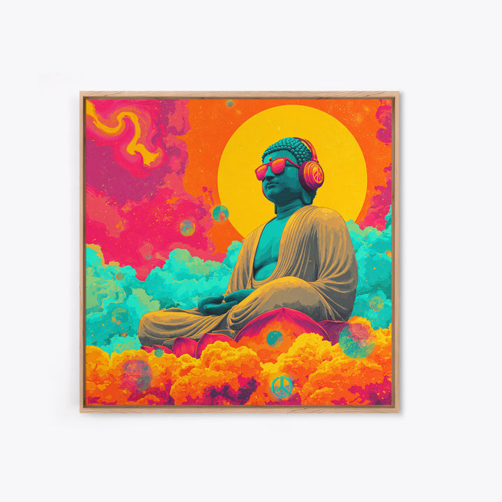 Psychedelic Buddha With Headphones Wall Art Canvas Print Colorful Spiritual Zen Decor Meditation Art