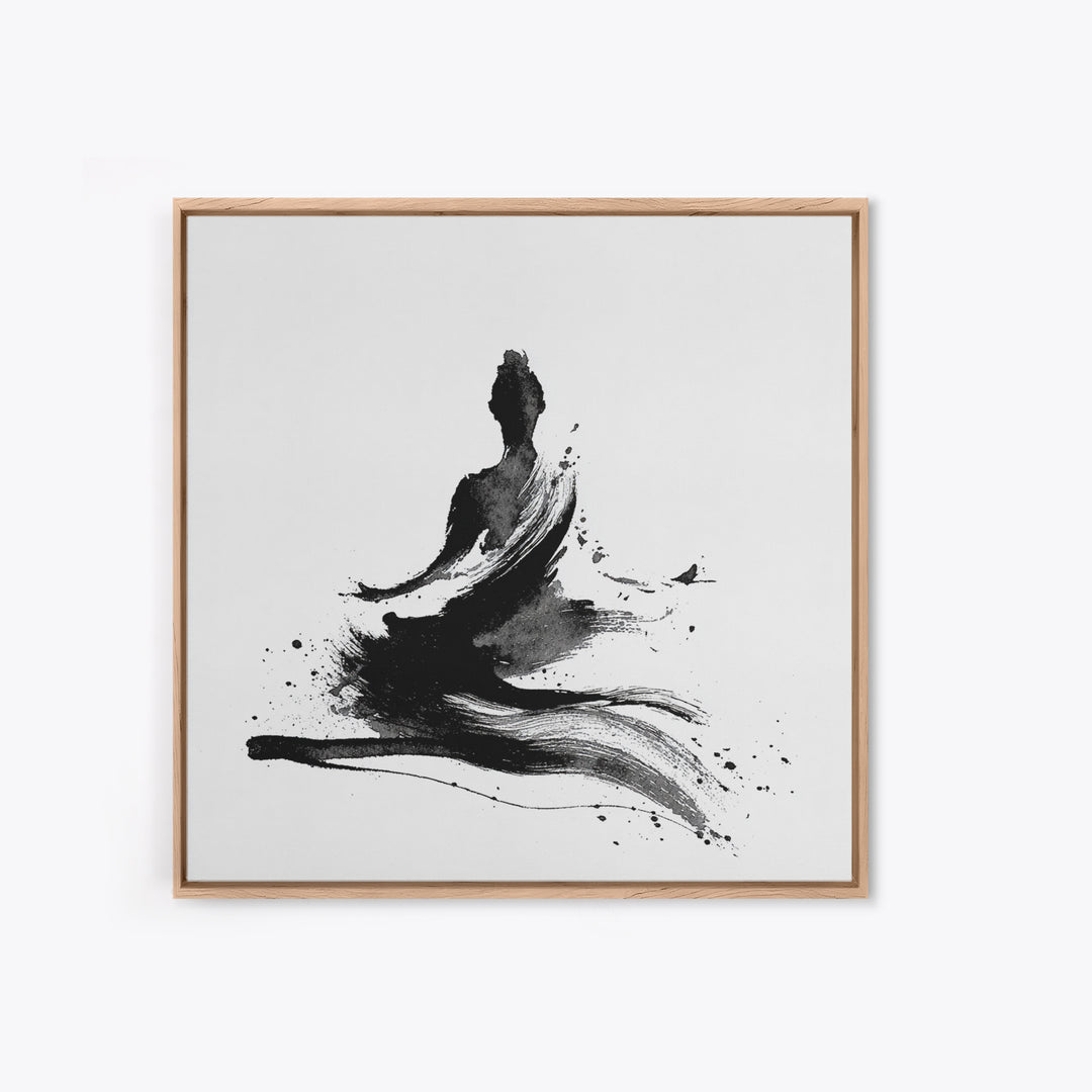 Minimal Ink Meditating Figure Wall Art, Black And White Zen Canvas Print, Modern Minimalist Decor For Yoga Room Or Home Office