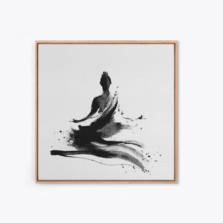 Minimal Ink Meditating Figure Wall Art, Black And White Zen Canvas Print, Modern Minimalist Decor For Yoga Room Or Home Office