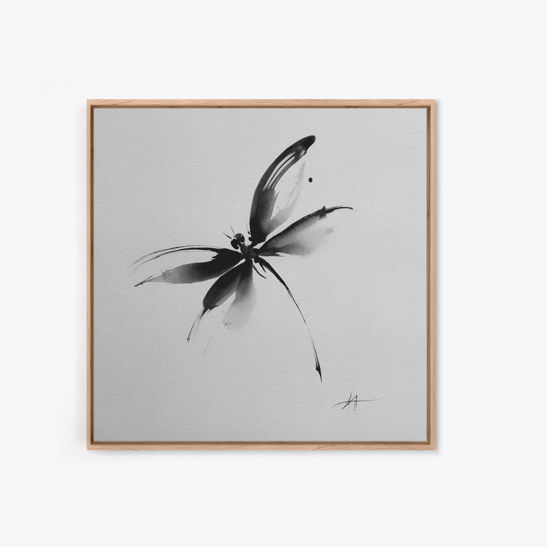 Black And White Ink Butterfly Minimalist Wall Art, Modern Abstract Brushstroke Print, Elegant Monochrome Framed Canvas