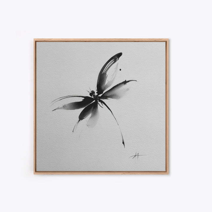 Black And White Ink Butterfly Minimalist Wall Art, Modern Abstract Brushstroke Print, Elegant Monochrome Framed Canvas