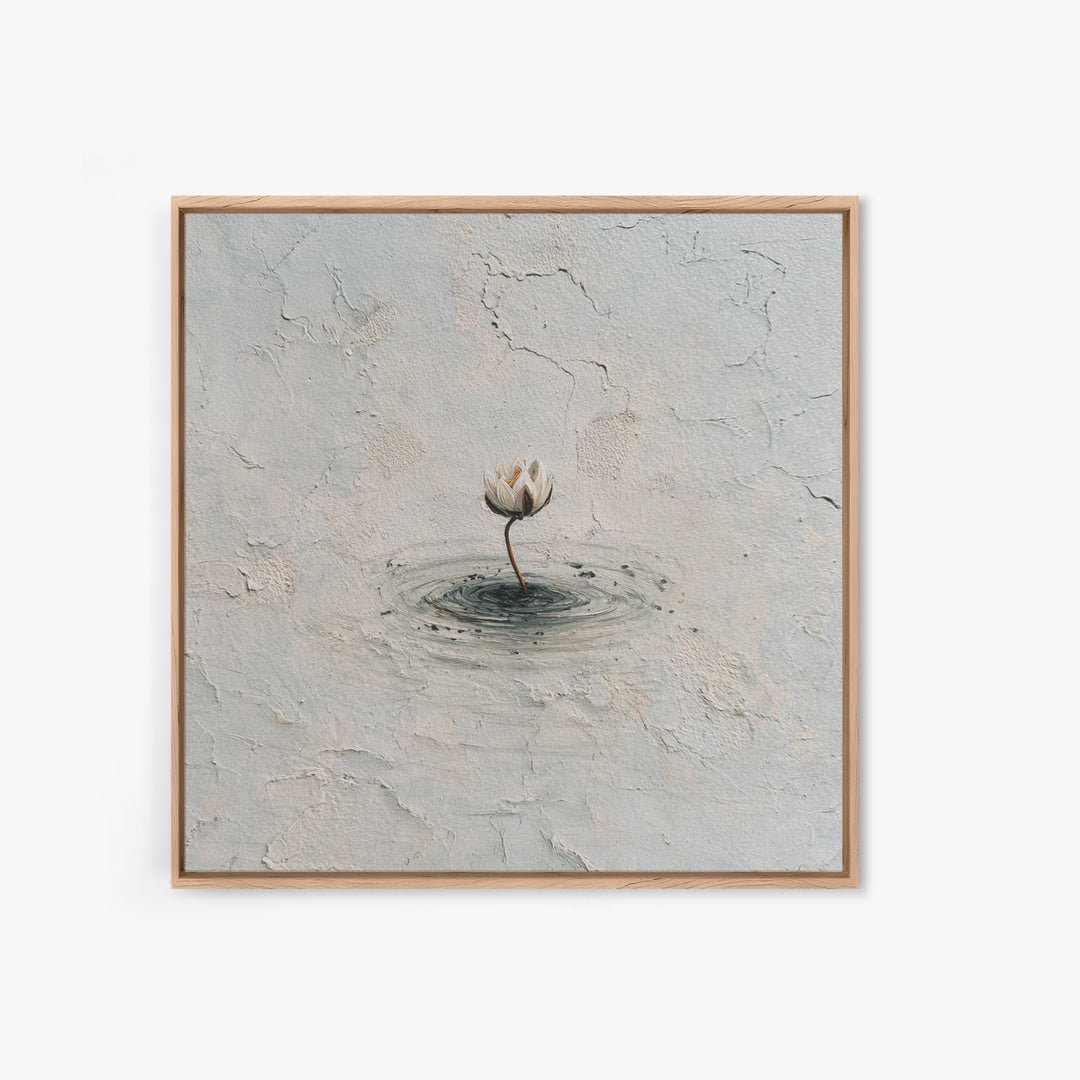 Minimal Lotus Flower In Water Wall Art, Neutral Textured Abstract Canvas Print, Calming Zen Home Decor