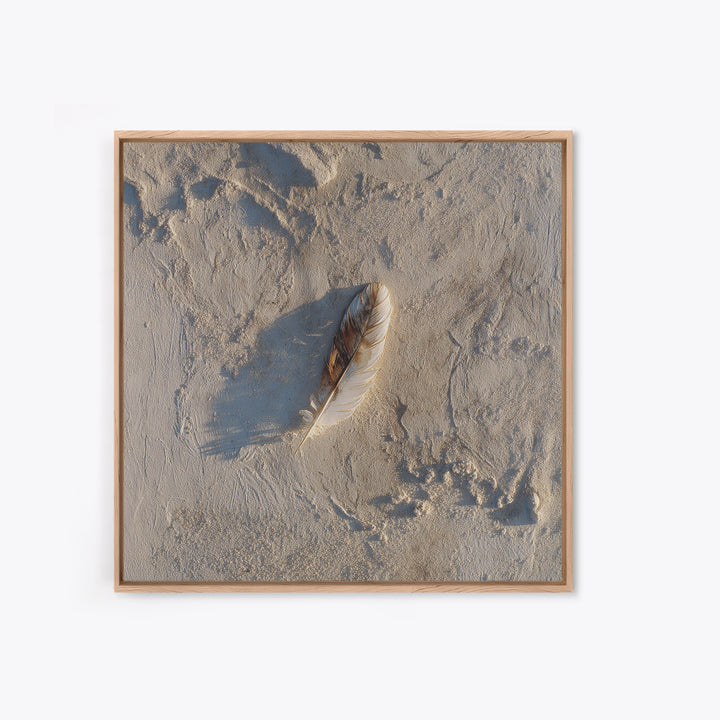 Minimal Feather In Sand Photography Wall Art, Neutral Beach Print, Coastal Wall Decor, Scandinavian Minimalist Home Decor