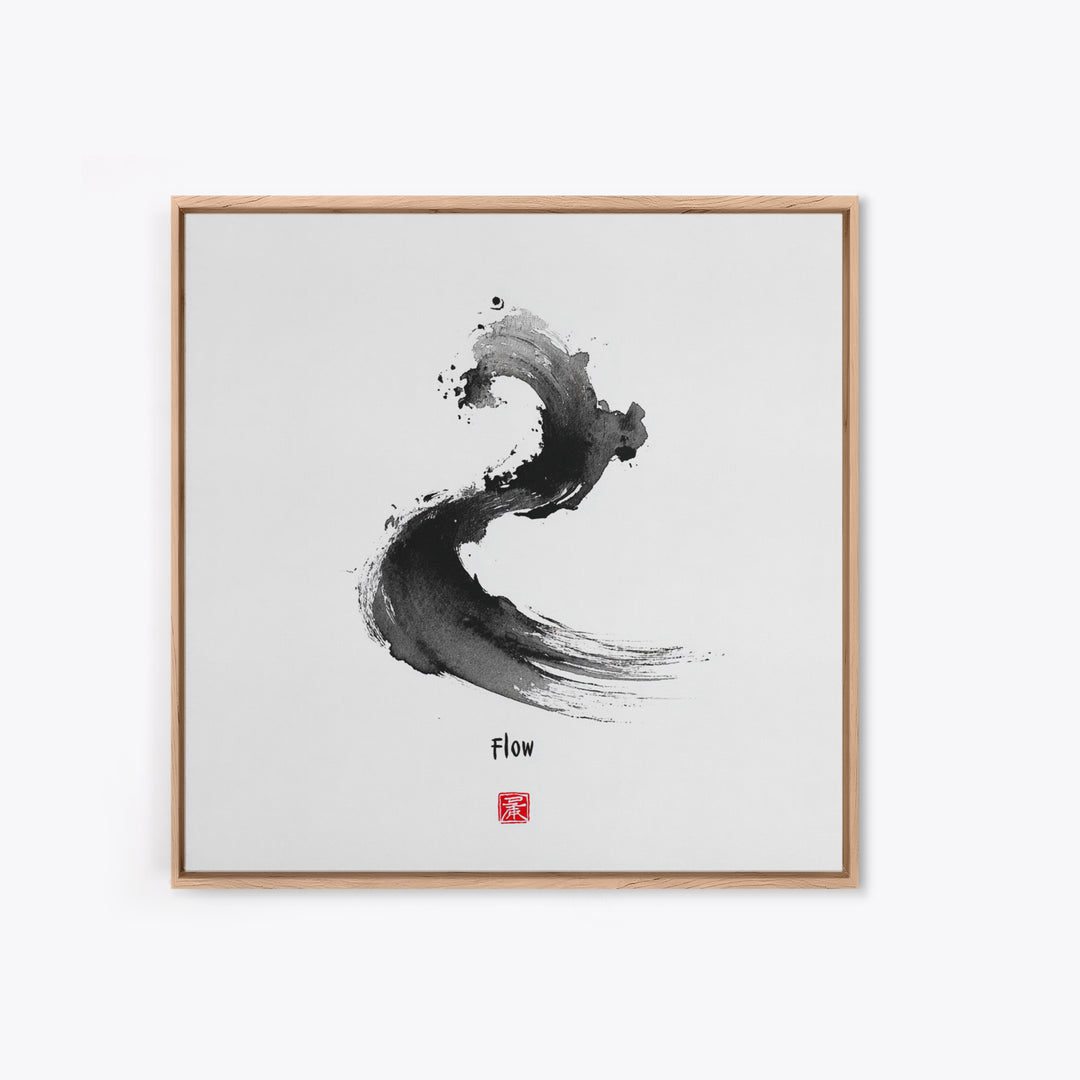 Minimalist Black Ink Flow Brushstroke Abstract Wall Art Contemporary Art Canvas Print For Modern Home Decor
