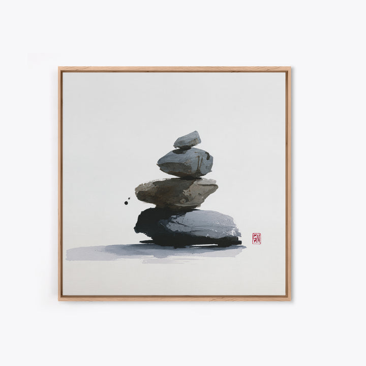 Minimal Zen Rock Stack Wall Art, Japanese Ink Stone Balance Canvas Print, Calm Japandi Home Decor