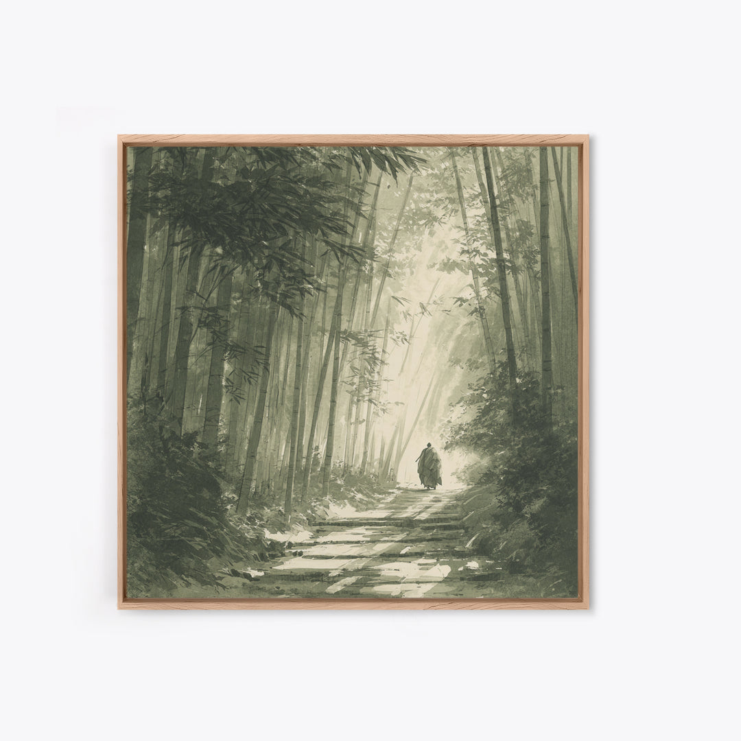 Monk Walking In Bamboo Forest Wall Art, Serene Japanese Landscape Print, Zen Home Decor, Calming Nature Wall Art Print