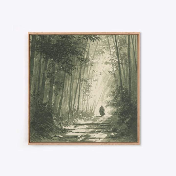 Monk Walking In Bamboo Forest Wall Art, Serene Japanese Landscape Print, Zen Home Decor, Calming Nature Wall Art Print