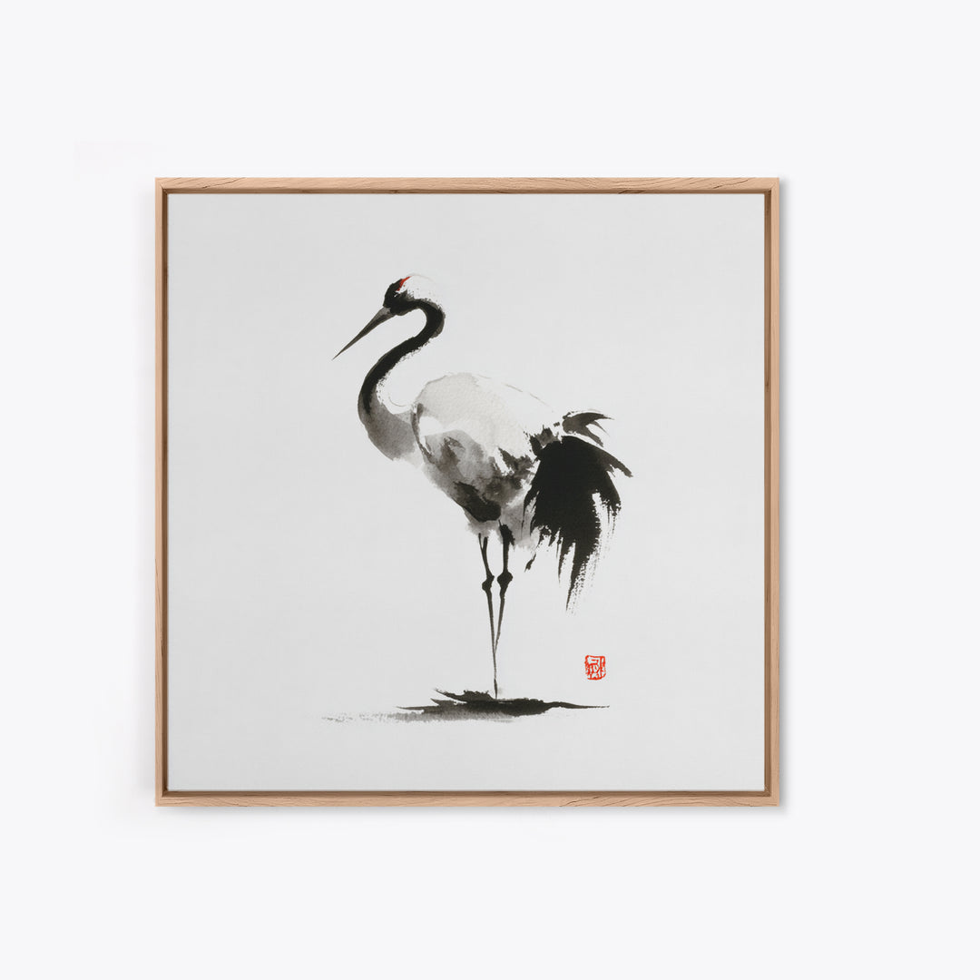 Minimalist Crane Ink Painting Wall Art Print, Japanese Zen Decor, Black And White Art, Japandi Wall Art, Modern Home Decor