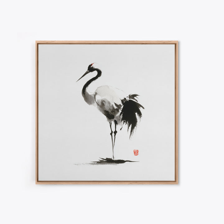 Minimalist Crane Ink Painting Wall Art Print, Japanese Zen Decor, Black And White Art, Japandi Wall Art, Modern Home Decor