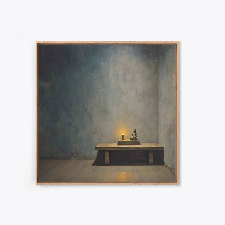 Zen Buddha Altar Candlelight Wall Art Minimalist Wabi Sabi Room Decor Calming Neutral Canvas Print Meditation Room Wall Decor
