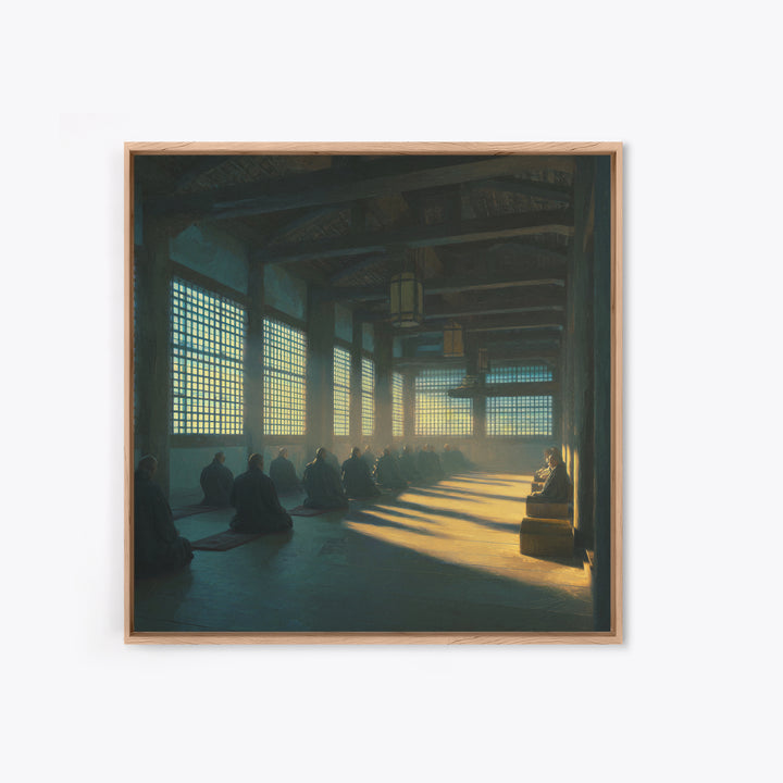 Zen Monastery Meditation Wall Art, Minimalist Monks In Light Print, Calming Spiritual Decor, Wabi Sabi Inspired Artwork For Living Room
